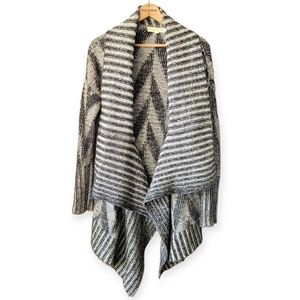 Boho Chevron Waterfall Duster Black Ivory Small Oversized Asymmetrical